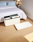 30 Inch Storage Ottoman Bench, Boucle Folding Ottoman Footstool, Rectangular Sherpa Footrest Storage Bench for Bedroom, Living Room, Entryway, Dorm, White
