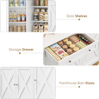 HIFIT 72.8”Hx55”W Pantry Cabinet with LED & Charging Station, Kitchen Hutch | Farmhouse Coffee Bar Cabinet with Storage Drawer, Large Countertop, Swing-Out Door, Hutch Cabinet with Storage, White