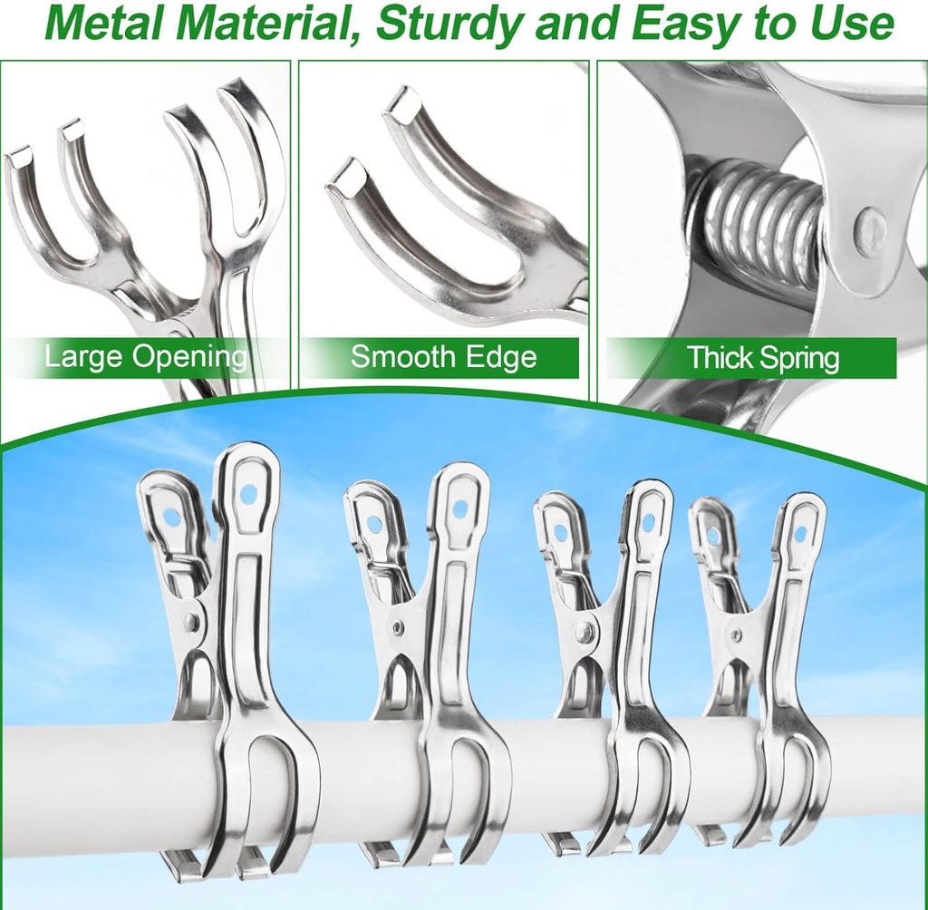 Upgrade Large Garden Clips, Stainless Steel Greenhouse Clamps for 3/4'', 1'', 2'' Pipes, Strong Grip Garden Clamps for Greenhouse Hoop, Heavy Duty Row Cover Clips for Netting, 24PCS