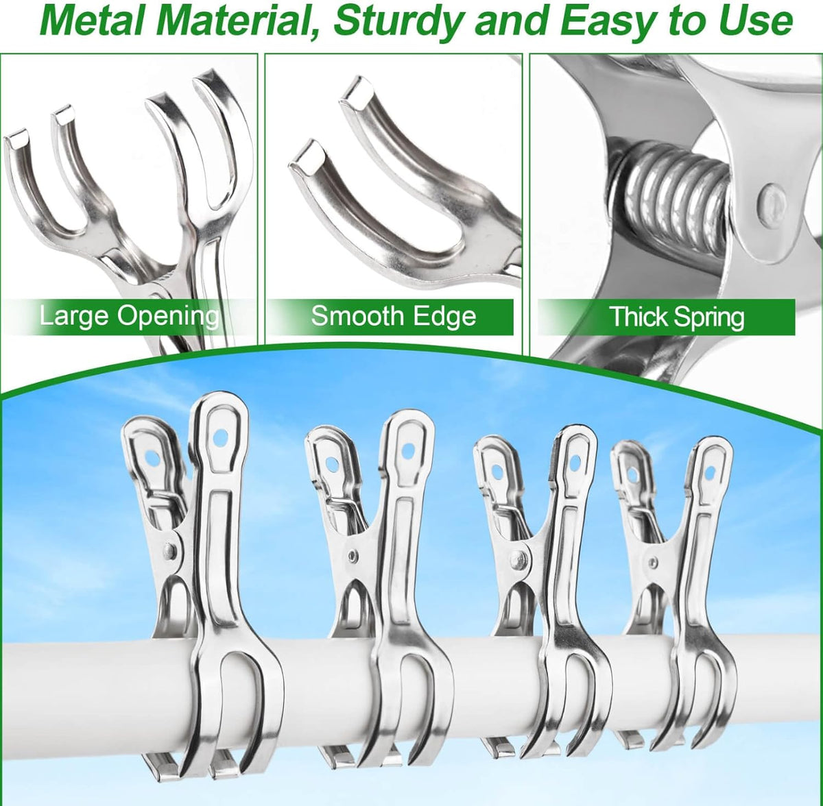 Upgrade Large Garden Clips, Stainless Steel Greenhouse Clamps for 3/4'', 1'', 2'' Pipes, Strong Grip Garden Clamps for Greenhouse Hoop, Heavy Duty Row Cover Clips for Netting, 24PCS
