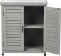 32" Solid Wood Storage Cabinet, Sideboard Cabinets with Metal Table Top, Living Room Organizer with Louvered Ventilation for Outdoor Patios, Grey