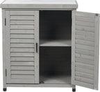 32" Solid Wood Storage Cabinet, Sideboard Cabinets with Metal Table Top, Living Room Organizer with Louvered Ventilation for Outdoor Patios, Grey