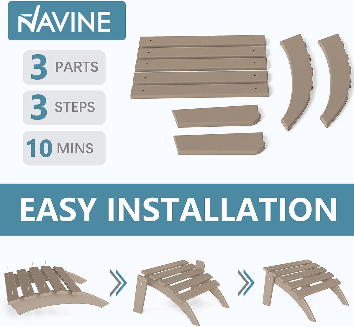 NAVINE Adirondack Ottoman Set of 4, Folding Adirondack Ottoman for Adirondack Chair, HDPE All Weather Outdoor Footstool for Patio, Backyard, Porch, Garden, Brown