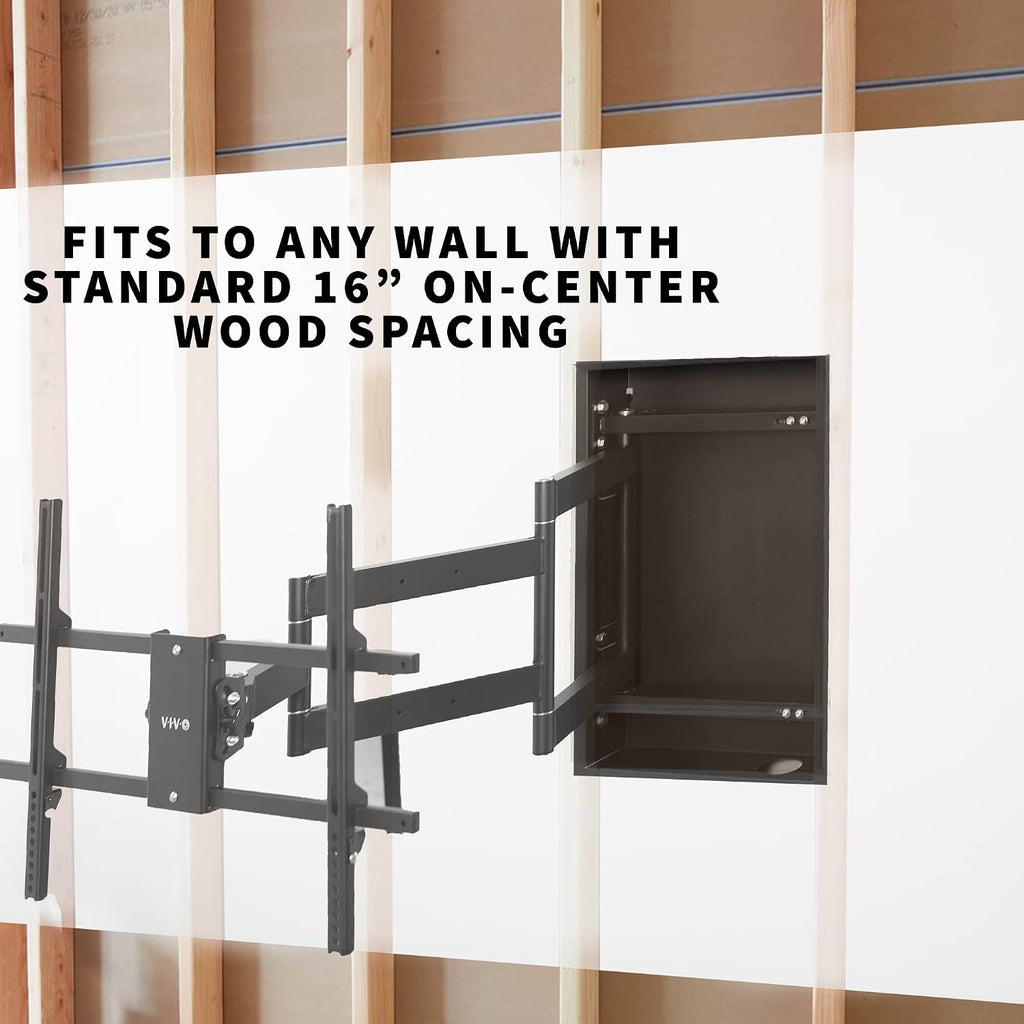 VIVO Recessed 50 to 75 inch LED LCD TV Wall Mount, Articulating Full Motion in-Wall TV Bracket for Flush Installation, Holds up to 110 lbs, Black, MOUNT-REC01
