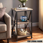 End Tables Living Room Set of 2, Square End Table with Charging Station, 16" D X 16" W X 28" H, Wood and Metal Table with USB Ports and Outlets, Side Table with Wheels for Living Room, Bedroom, Grey