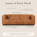 POLY & BARK Canale Sofa – 86" Channel-Tufted Italian Leather Couch – Cognac Tan Full-Grain Pure-Aniline or Semi-Aniline Leather, Solid Wood Frame & Legs