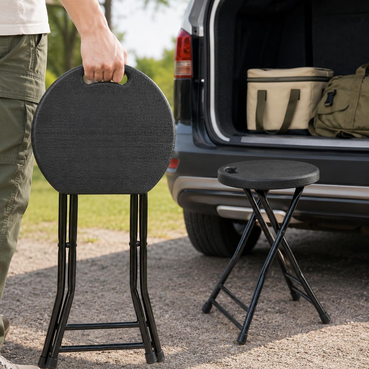 COOZMENT Folding Stool with Handle, Folding Chair,Folding Bar Stool with Non-Slip Feet,Indoor and Outdoor Foldable Stool for Adults(13"×11.5"×18")