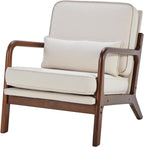 DUMOS Mid Century Modern Accent Chair, 16'' Seat Height Cozy Lounge Chair | Upholstered Armchair with Waist Cushion and Wood Frame for Living Room, Bedroom, Reading Nook, Home Corner, Balcony, Beige