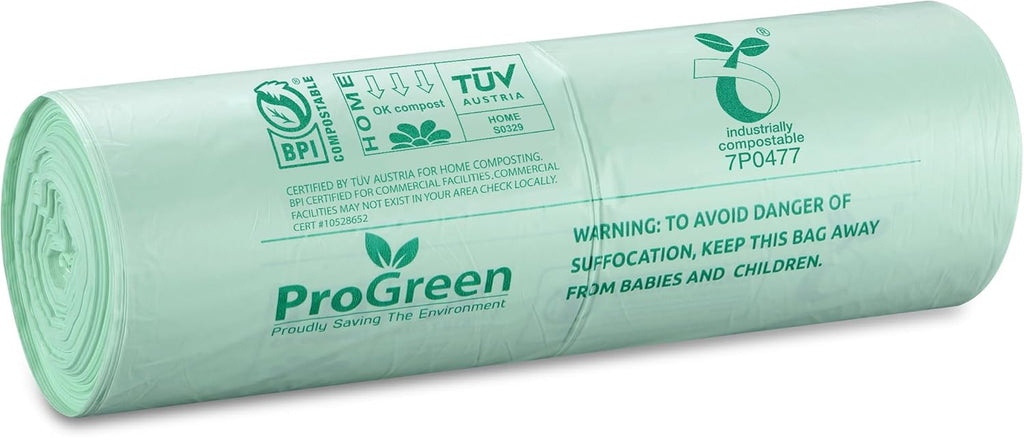 ProGreen Compostable Trash Bags 2.6 Gallon, 100 Count, Extra Thick 0.71 Mil, Small Compost Kitchen Bin Bags, Food Scraps Yard Waste Bags, Compost ASTM D6400 BPI and TÜV AUSTRIA Certified.