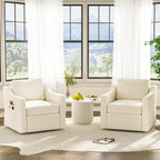 360°Swivel Accent Chair with Lumbar Support, Swivel Armchair with Deep Seat | Soft Chenille Upholstered, Metal Swivel Base, Set of 2 Beige Chairs for Reading & Relaxing, Living Room