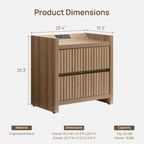 SICOTAS Night Stand Set 2 with Charging Station, Fluted Nightstands | Large Modern Nightstand with 2 Drawers for Bedroom, 25.4" Wide Bedside Table End Side Table for Sofa Side, Caramel Oak