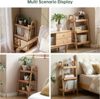 Oak Ladder Bookshelf, 3 Tier Display Shelf for Living Room, Natural Wood