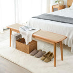 Entryway Bench, Solid Wood Kitchen Dining Bench, Mid Century Modern End of Bed Bench with Rattan Woven Top for Bedroom, Dining Room, Entry Way, 39.37" L x 11.2" W x 17.7" H, Natural