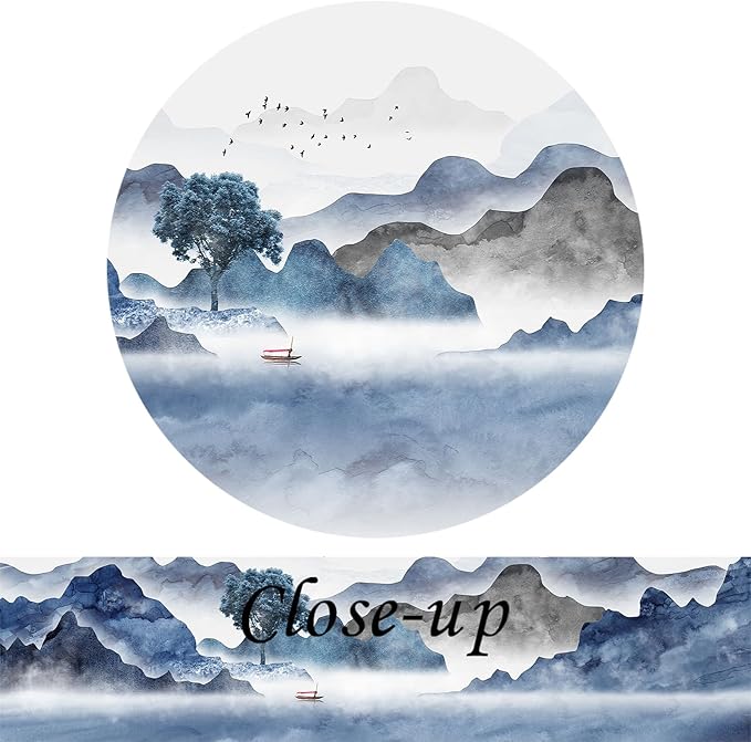 KREATIVE ARTS 20x40 Traditional Chinese Ink Painting Wall Art: Black and Blue Landscape Nature Prints of Mountain and Lake for Living Room, Asian Artwork
