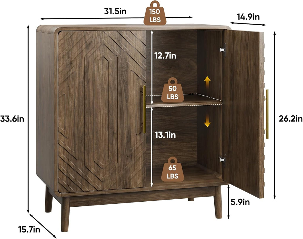 Kiasthome Walnut 2-Door Sideboard Buffet Cabinet with Storage | Adjustable Shelves Buffet Cabinet | Versatile for Entryway, Living Room