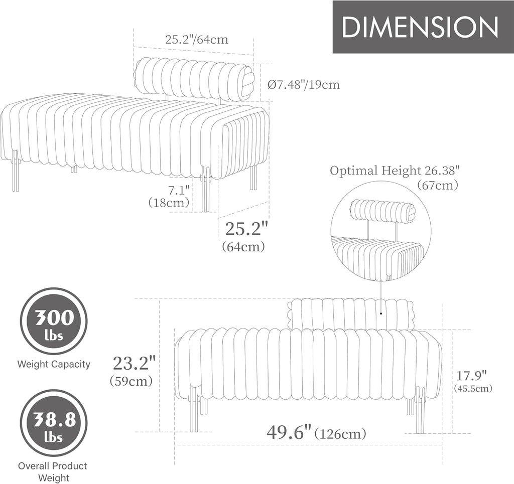 Aoowow Faux Fur Bedroom Ottoman Bench 49.6" Long Ottoman Benches for Living Room Bed End Rectangular Window Entryway Bench Footrest with Golden Metal Legs (Without Storage, Charcoal Grey)