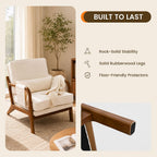 1 PCS Accent Chair for Living Room, Mid-Century Modern Armchair with Solid Wood Frame and Side Pocket, Upholstered Reading Chair for Bedroom, Small Spaces, Apartment, Beige