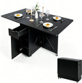 Folding Dining Table with Drawer and Storage Shelves, 53" Space Saving Foldable Dining Table with 6 Wheels, Drop Leaf Table for Small Spaces