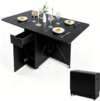 Folding Dining Table with Drawer and Storage Shelves, 53" Space Saving Foldable Dining Table with 6 Wheels, Drop Leaf Table for Small Spaces