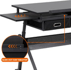 LEMY Drafting Table Art Desk, Height Adjustable Drawing Table Tilting Tabletop Work Station with Stool and Storage Drawer for Home, Office, Writing, Black