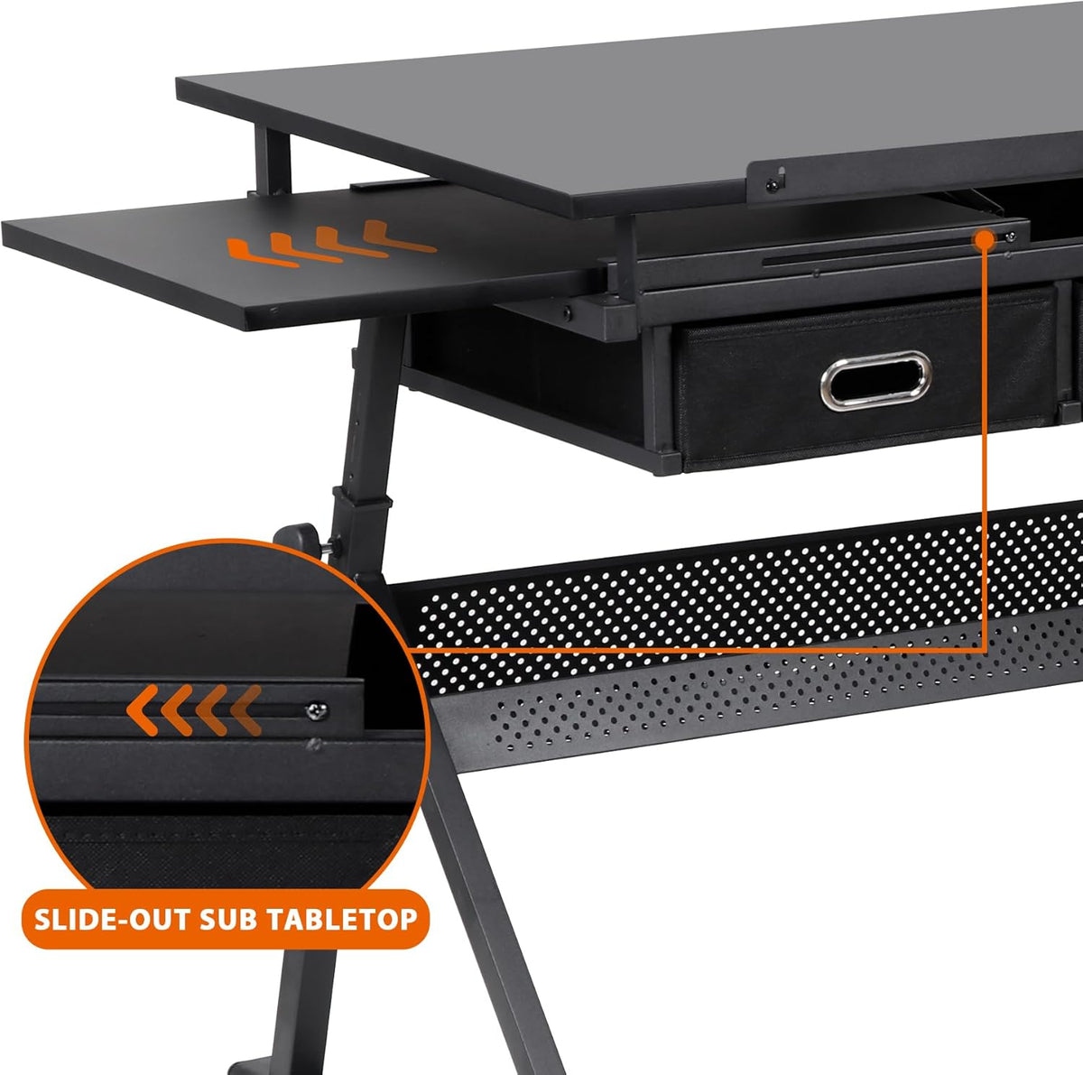 LEMY Drafting Table Art Desk, Height Adjustable Drawing Table Tilting Tabletop Work Station with Stool and Storage Drawer for Home, Office, Writing, Black