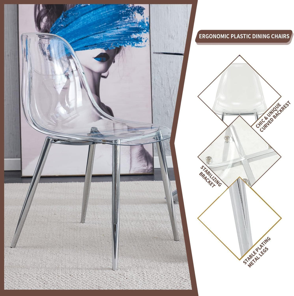 Baysitone Clear Dining Chairs Set of 12, Modern Kitchen Chairs with Transparent Seat, Acrylic Accent Side Chairs with Metal Legs for Dining Room, Kitchen, Living Room with Silver
