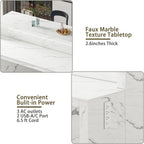 70.9" Large Faux Marble Dining Table with LED Lights, White Counter Height Kitchen Island Table with Power Outlets & USB Ports, Modern Bar Table for Kitchen Dining Room Apartment