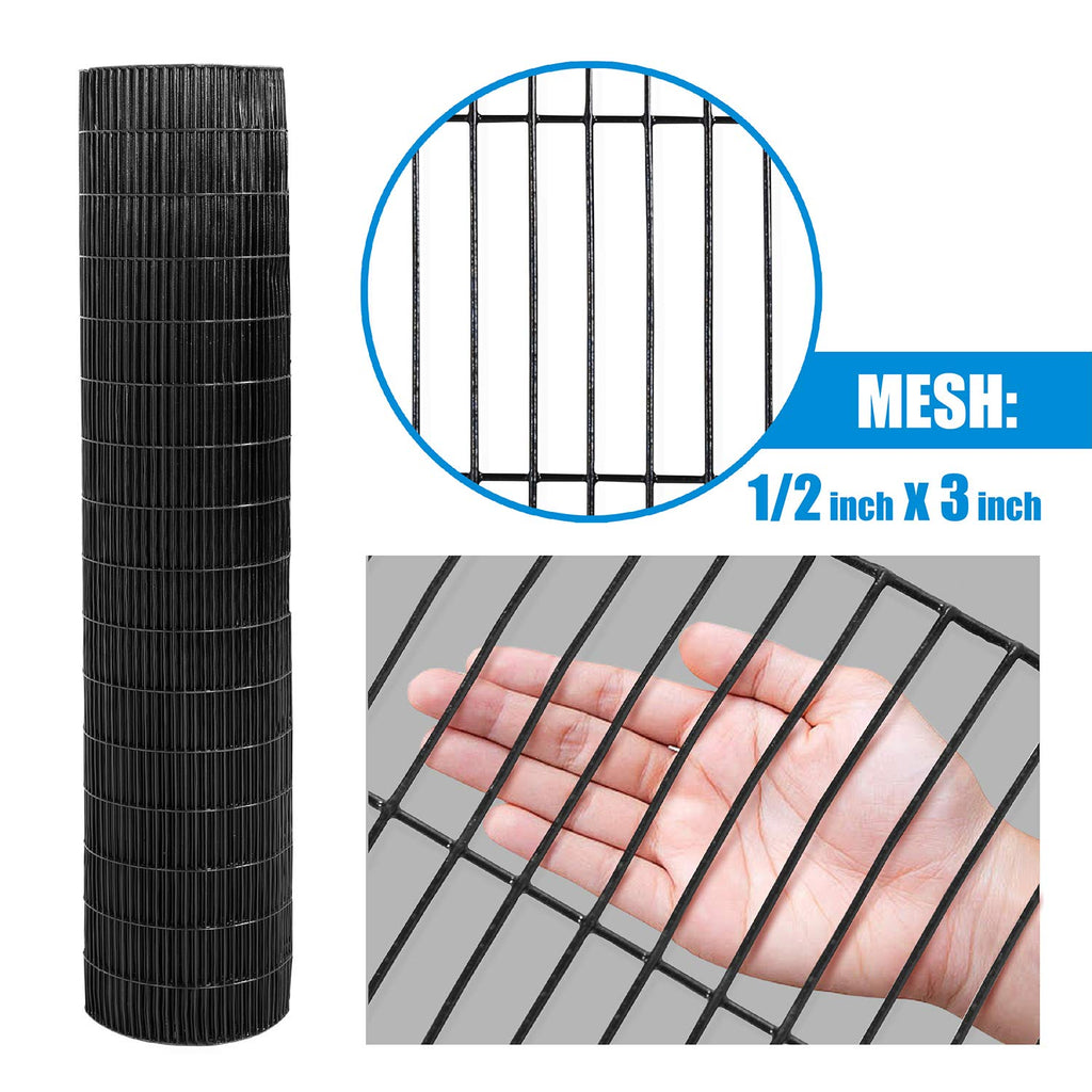 Fencer Wire 16 Gauge Black Vinyl Coated Welded Wire Mesh Size 0.5 inch by 3 inch (4 ft. x 50 ft.)