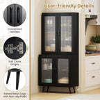 LOKO Kitchen Pantry Cabinet, Freestanding Storage Cupboard with Translucent Fluted Doors & Adjustable Shelf, Modern Tall Accent Cabinet Bookcase for Living Room, Dining Room, Home Office (Black)