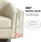 Swivel Barrel Accent Chair Set of 2, Comfy Modern Upholstered Round Faux Leather Arm Chair for Living Room, Bedroom -Beige
