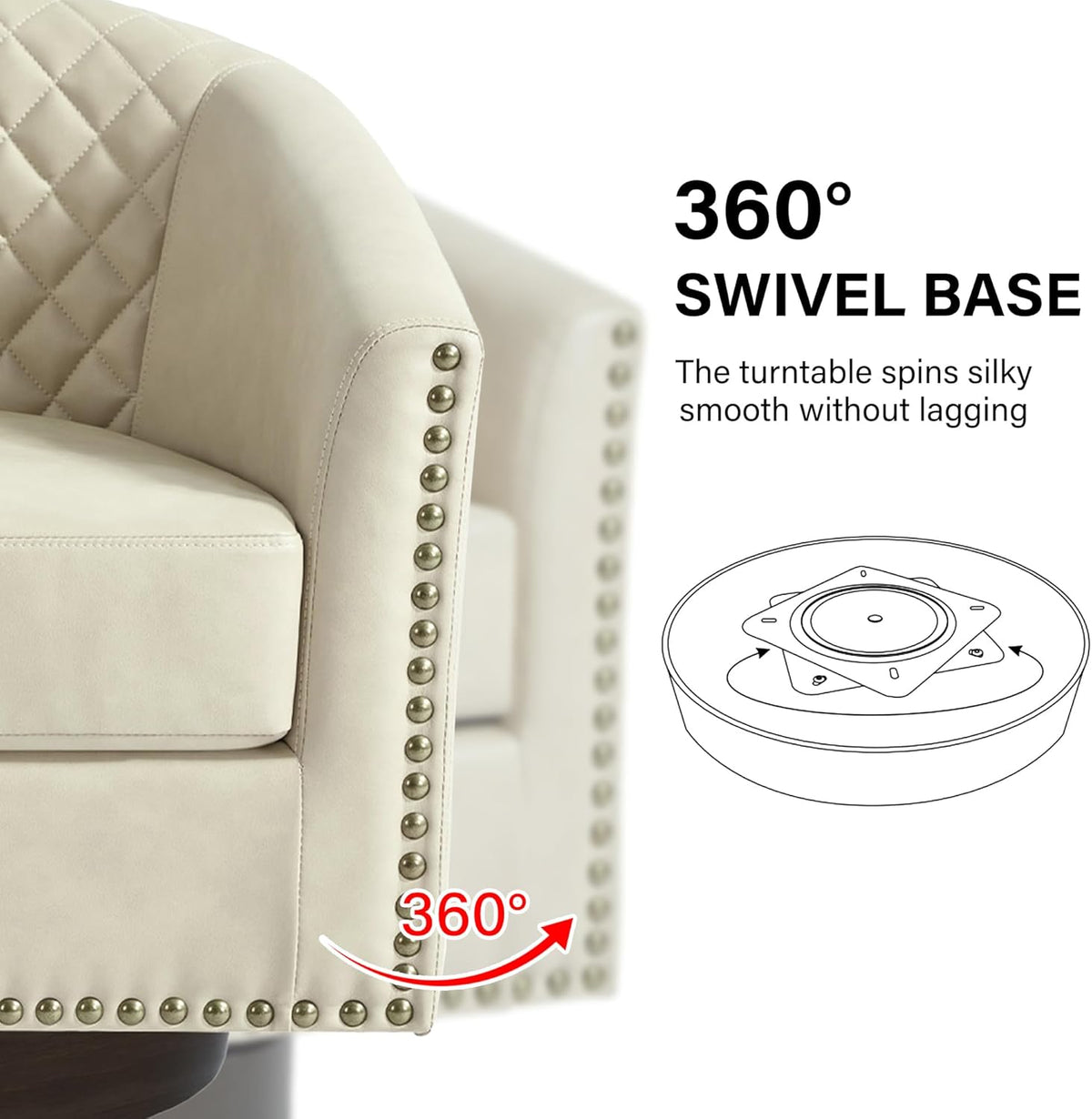 Swivel Barrel Accent Chair Set of 2, Comfy Modern Upholstered Round Faux Leather Arm Chair for Living Room, Bedroom -Beige