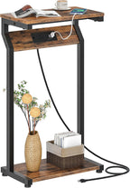 CHOEZON Narrow Side Table with Charging Station, 27" Skinny End Table for Small Spaces, Couch Table with Storage, Slim Tray Table with USB Ports, for Living Room, Bedroom, Rustic Brown TBZ27UBF