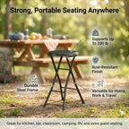 Portable Folding Metal Stool with Non-Slip Rubber Feet, Lightweight Compact Stool for Kitchen, Bar, Classroom, and Camping, Space-Saving Foldable Design with Padded Seat, Supports 200 lbs, Black