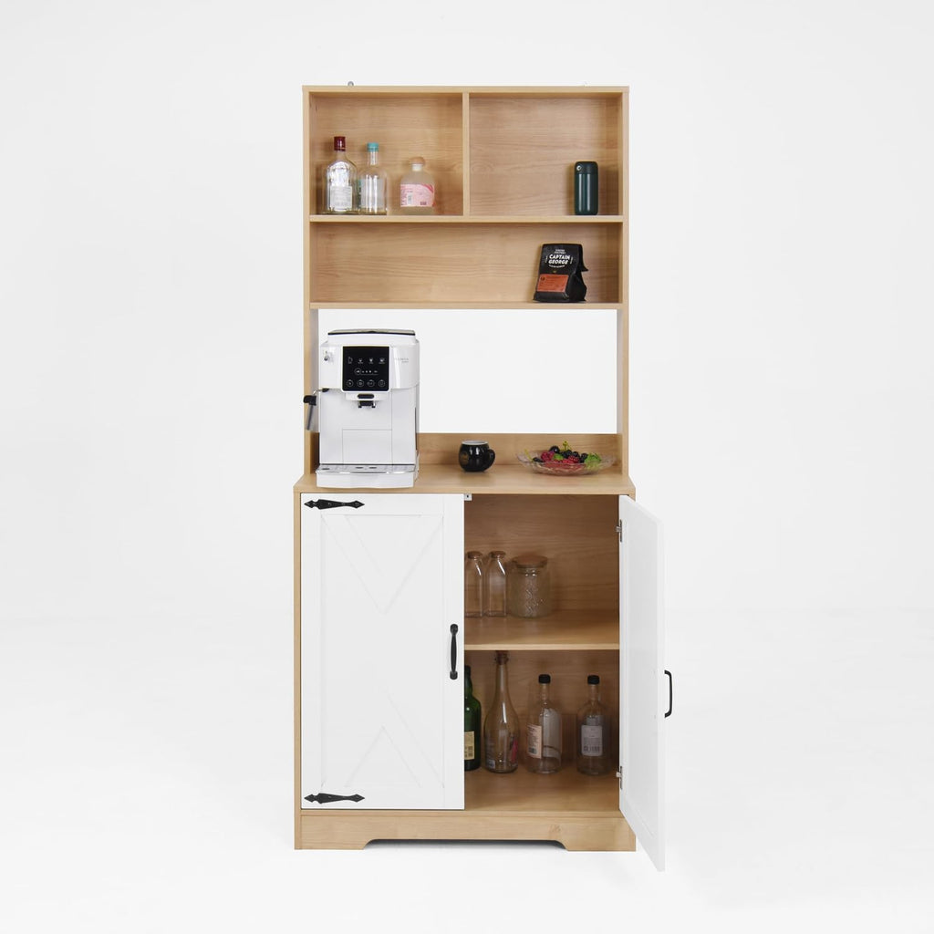 71" Tall Pantry Cabinet, Kitchen Cabinet with Microwave Stand & Storage Shelves, Farmhouse Kitchen Hutch Storage Cabinet with Doors, Buffet Cabinet Food Pantry Cupboard for Kitchen, Dining Room