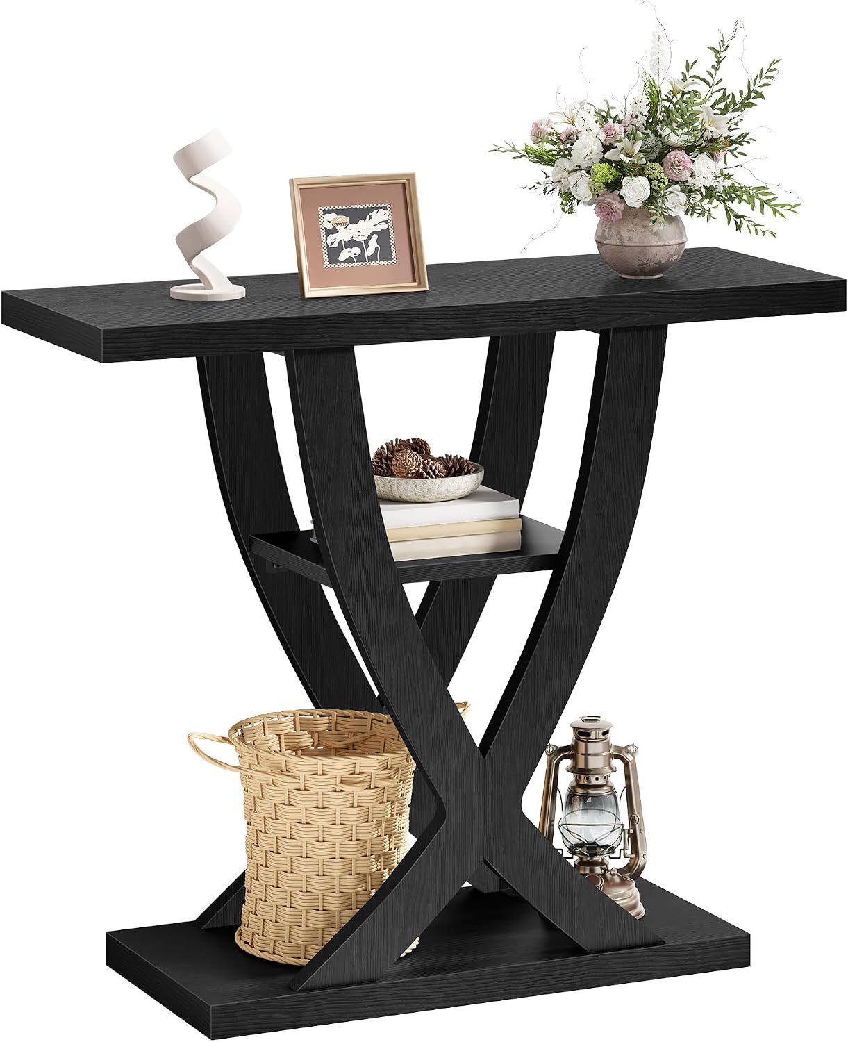 FAVOOSTY Entryway Table, 3 Tier Hallway Table, Console Tables for Living Room, Narrow Entrance Table with Storage, Sofa Table Behind Counch, Accent Table for Entry Foyer, Black