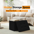 Folding Storage Ottoman, 16.5" Rectangular Footstool with Padded Tufted Lid, Collapsible Storage Footrest for Small Space, Living Room, Bedroom, Dorm, Black