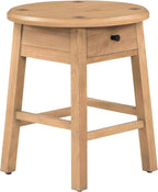 Solid Rubberwood Round Side Table with Drawer, Natural Oak Painted Finish Sofa End Table & Nightstand for Living Room, Bedroom