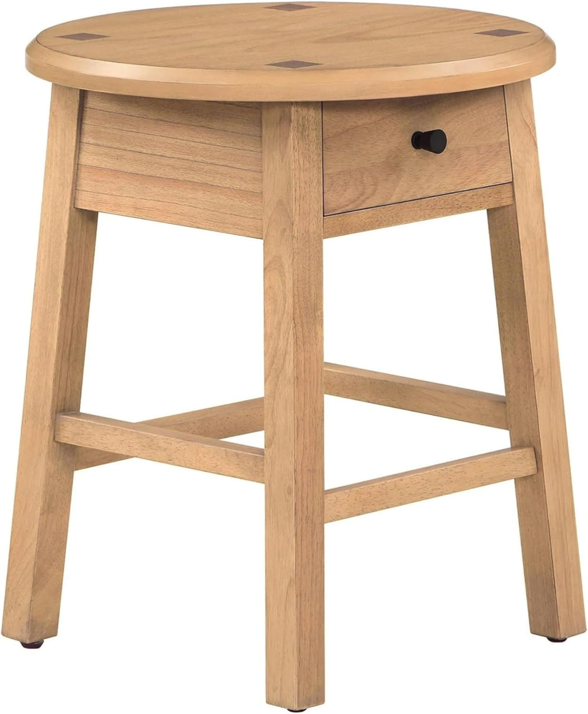 Solid Rubberwood Round Side Table with Drawer, Natural Oak Painted Finish Sofa End Table & Nightstand for Living Room, Bedroom