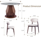 YYQ 45" Round Dining Table Set, Faux Marble Dining Table with 4 Dining Chairs Set, Tempered Glass Tabletop with Antique Brass Metal Base (45" Table with 4 Chairs)
