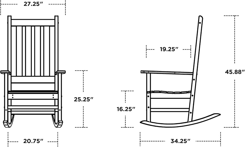 Polywood Vineyard Porch Rocking Chair, HDPE Outdoor Rocker, Patio Furniture, Black, Made in USA