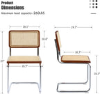 Flouki Rattan Dining Chairs Set of 2, Boho Accent Chairs for Kitchen Room with Natural Cane Mesh, Mid Century Cantilever Design, Solid Rubber Wood, Brown