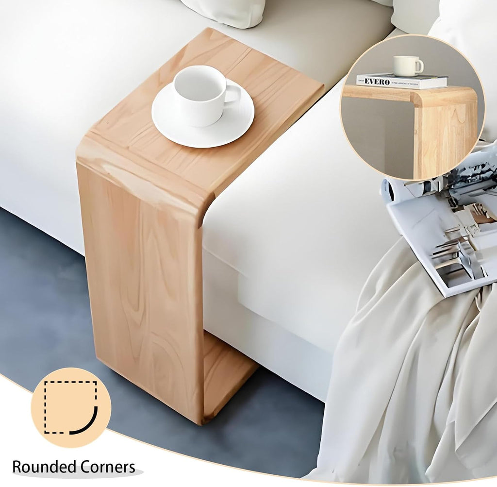Small Side Table for Couch C-Shaped End Table Solid Wood Sofa Table Living Bedroom Item Placement Bedside Table