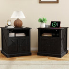 MUUEGM End Table Set of 2 Large Side Table 24" Farmhouse Nightstands with Charging Station Wood Bedside Night Stands with Adjustable Storage Shelf for Living Room, Bedroom