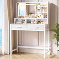 Kitsure 31.5" W Small Vanity Desk with Mirror and Lights, 2 Fabric Drawers | Bedroom, Gifting, Makeup Vanity, 6 Open Shelves, 3 Lighting Modes, Stable Frame, White