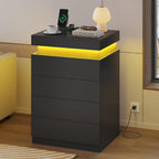 ADORNEVE Black Night Stand with Drawers and LED Lights | Bedside Table with Charging Station,Large Nightstand with Sliding Top,Modern End Side Table for Bedroom