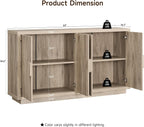 ONBRILL Buffet Cabinet with Storage, 63" Sideboard Cabinet with 4 Doors & Shelves, Wooden Kitchen Coffee Bar Credenza Storage for Living Room, Hallway (63" Wide), Light Grey