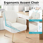 Velvet Accent Chair, Modern Upholstered Single Living Room Chairs with Tufted Back, Cozy Sofa Side Armchair with Metal Legs for Bedroom/Office/Reading Room, Beige