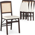 KOTEK Folding Dining Chairs Set of 4, Wooden Kitchen Chairs with Padded Seat & Rattan Backrest, Foldable Armless Side Chairs for Dining Room, Living Room (Espresso & Beige)