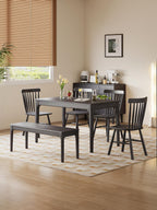 Dining Bench, Wood Bench Solid Oak Wooden Bench Indoor Dining Room Table Home Bedroom Bed End Restaurant Modern Hallway Furniture (Black, 60" W x 13.8" D x 17.7" H)