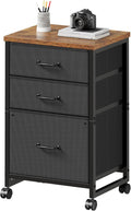 Maihail 3 Drawer File Cabinet with Wheels with Open Storage Shelf, Rustic Brown